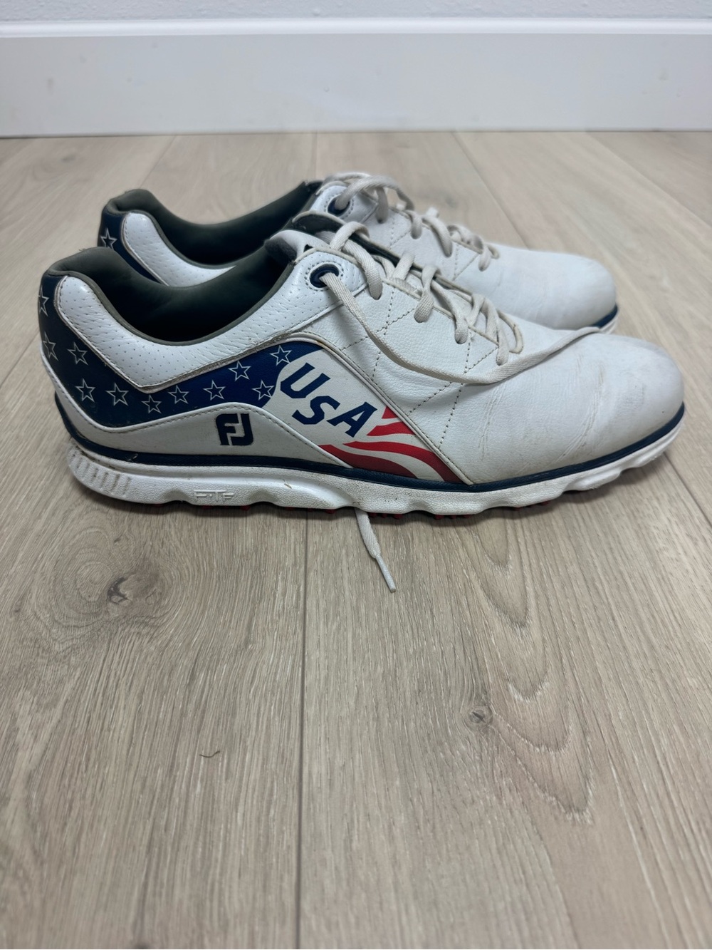 FootJoy White/Navy/Red Men’s Athletic Golf Shoes